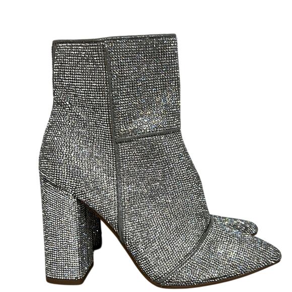 Steve Madden sz6.5 glitter booties rhinestone silver pointed toe cowgirl western - Picture 1 of 8